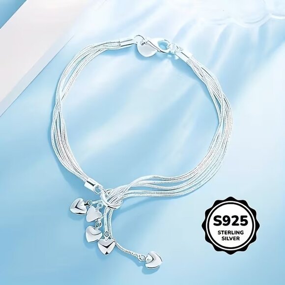 Jewelry - New Womens Tassel Heart 925 Sterling Silver Bracelet
